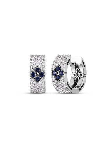Roberto Coin Love in Verona Earrings in 18k white gold with pave diamonds and sapphire