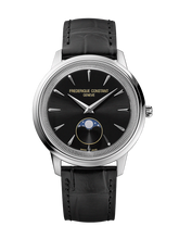 Load image into Gallery viewer, FREDERIQUE CONSTANT CLASSICS MONETA MOONPHASE BLACK DIAL ON LEATHER STRAP
