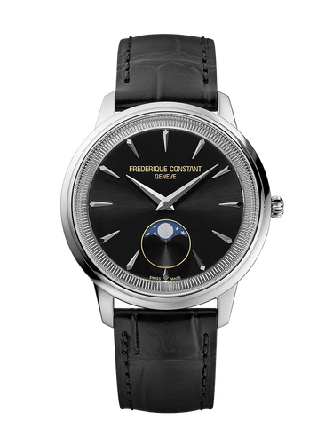 FREDERIQUE CONSTANT CLASSICS MONETA MOONPHASE BLACK DIAL ON LEATHER STRAP