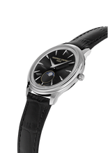 Load image into Gallery viewer, FREDERIQUE CONSTANT CLASSICS MONETA MOONPHASE BLACK DIAL ON LEATHER STRAP