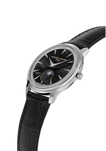 FREDERIQUE CONSTANT CLASSICS MONETA MOONPHASE BLACK DIAL ON LEATHER STRAP