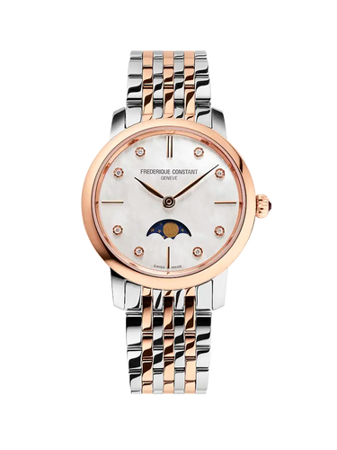 FREDERIQUE CONSTANT SLIMLINE LADIES MOONPHASE QUARTZ ON 2 TONES RG BRACELET