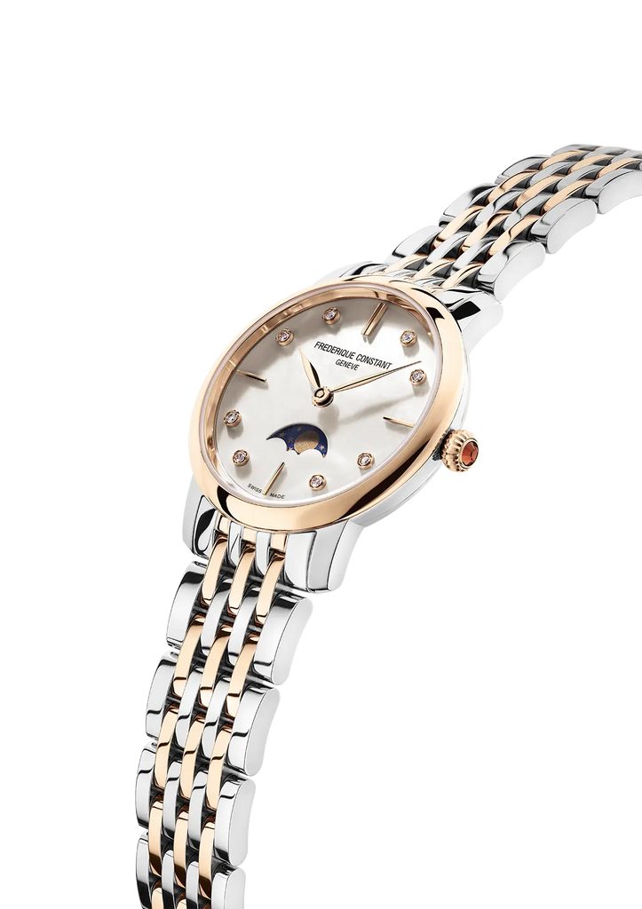 FREDERIQUE CONSTANT SLIMLINE LADIES MOONPHASE QUARTZ ON 2 TONES RG BRACELET