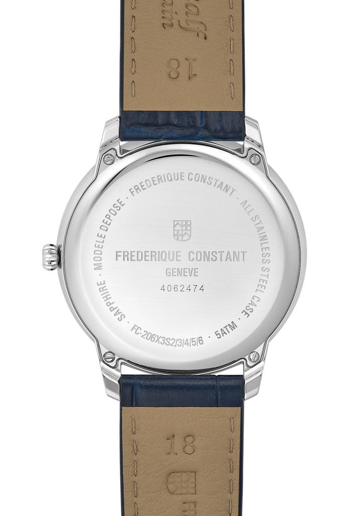 FREDERIQUE CONSTANT CLASSICS MONETA MOONPHASE BLUE DIAL ON LEATHER STRAP