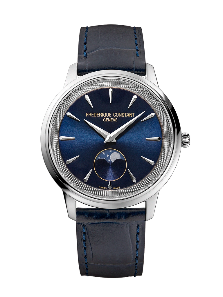 FREDERIQUE CONSTANT CLASSICS MONETA MOONPHASE BLUE DIAL ON LEATHER STRAP