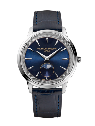 FREDERIQUE CONSTANT CLASSICS MONETA MOONPHASE BLUE DIAL ON LEATHER STRAP