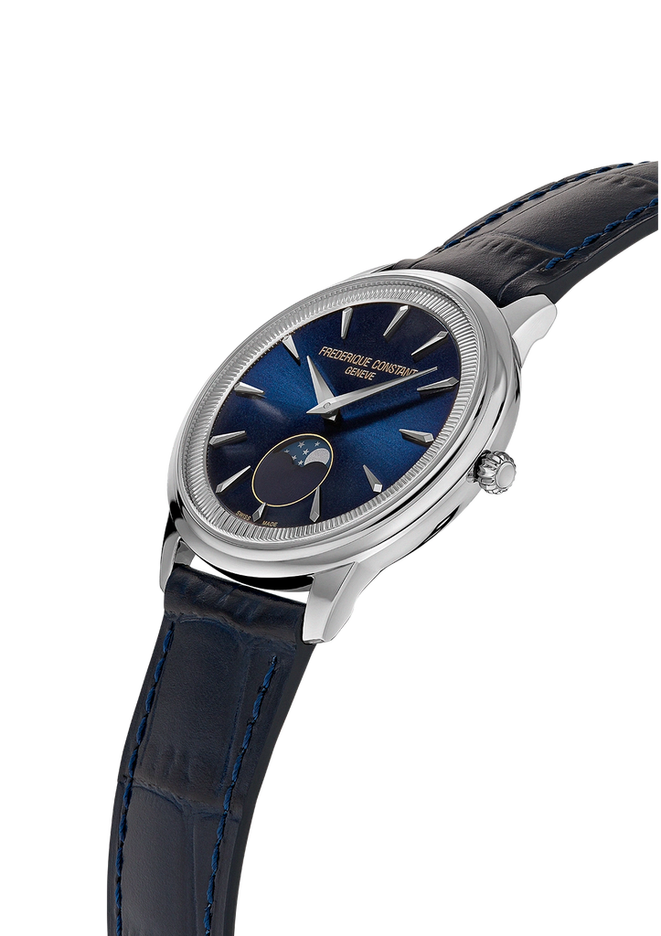 FREDERIQUE CONSTANT CLASSICS MONETA MOONPHASE BLUE DIAL ON LEATHER STRAP