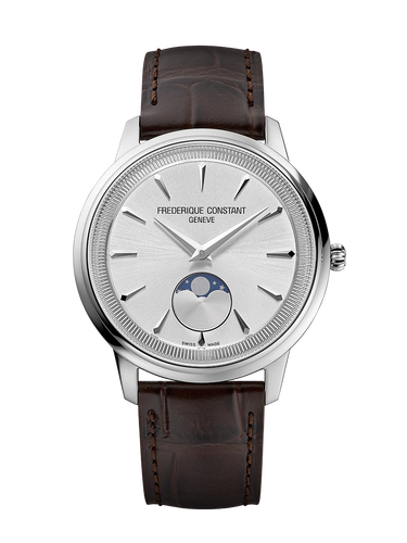 FREDERIQUE CONSTANT CLASSICS MONETA MOONPHASE SILVER DIAL ON LEATHER STRAP