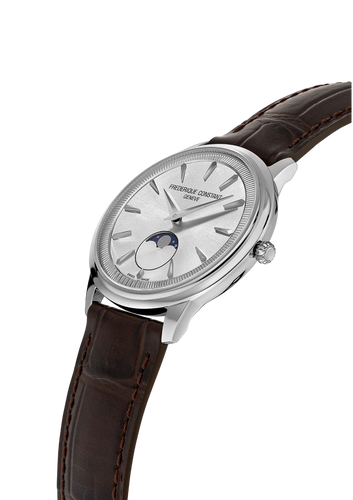 FREDERIQUE CONSTANT CLASSICS MONETA MOONPHASE SILVER DIAL ON LEATHER STRAP