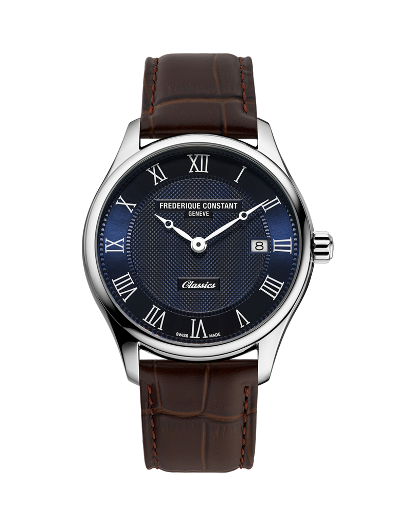 FREDERIQUE CONSTANT CLASSICS QUARTZ DATE BLUE ON LEATHER 40mm