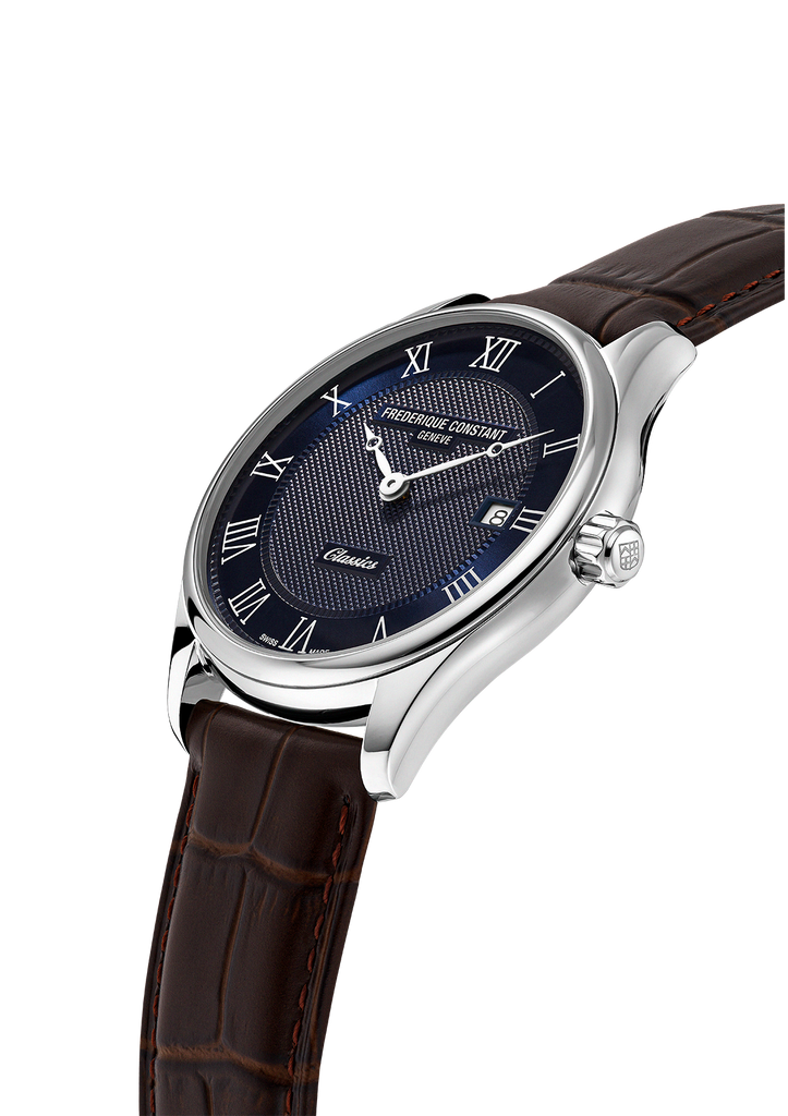 FREDERIQUE CONSTANT CLASSICS QUARTZ DATE BLUE ON LEATHER 40mm