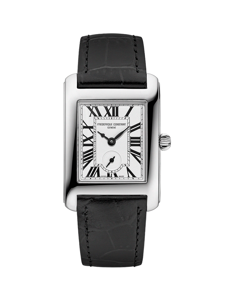 FREDERIQUE CONSTANT CLASSICS CARREE SMALL SEC RECTANGULAR QUARTZ ON BLACK LEATHER