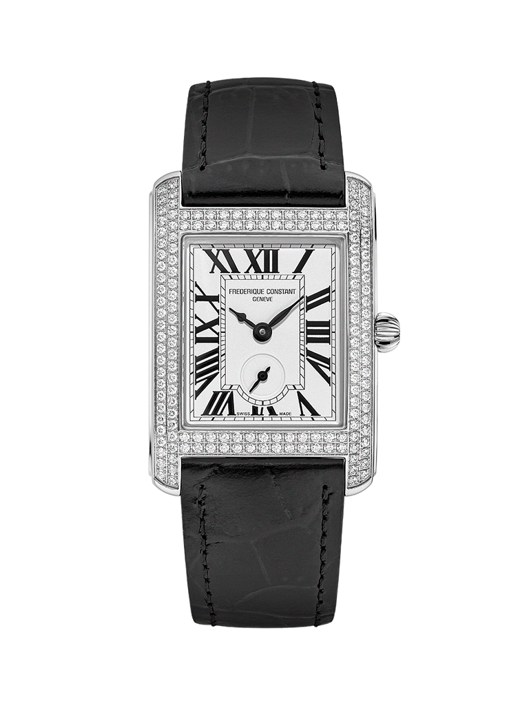 FREDERIQUE CONSTANT CLASSICS CARREE SMALL SEC RECTANGULAR FULL DIAMONDS QUARTZ ON BLACK LEATHER (Copy)