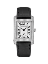 Load image into Gallery viewer, FREDERIQUE CONSTANT CLASSICS CARREE SMALL SEC RECTANGULAR FULL DIAMONDS QUARTZ ON BLACK LEATHER (Copy)
