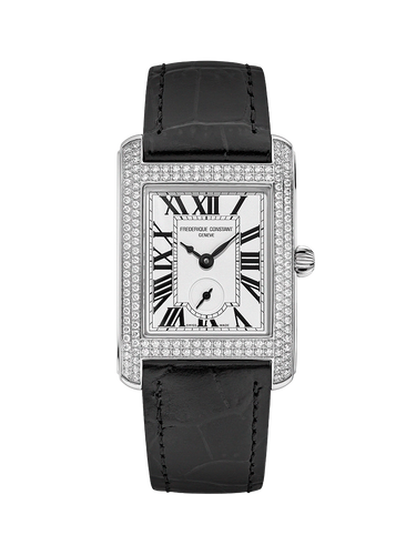 FREDERIQUE CONSTANT CLASSICS CARREE SMALL SEC RECTANGULAR FULL DIAMONDS QUARTZ ON BLACK LEATHER