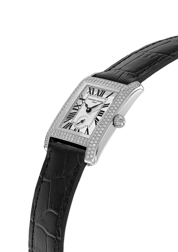 FREDERIQUE CONSTANT CLASSICS CARREE SMALL SEC RECTANGULAR FULL DIAMONDS QUARTZ ON BLACK LEATHER