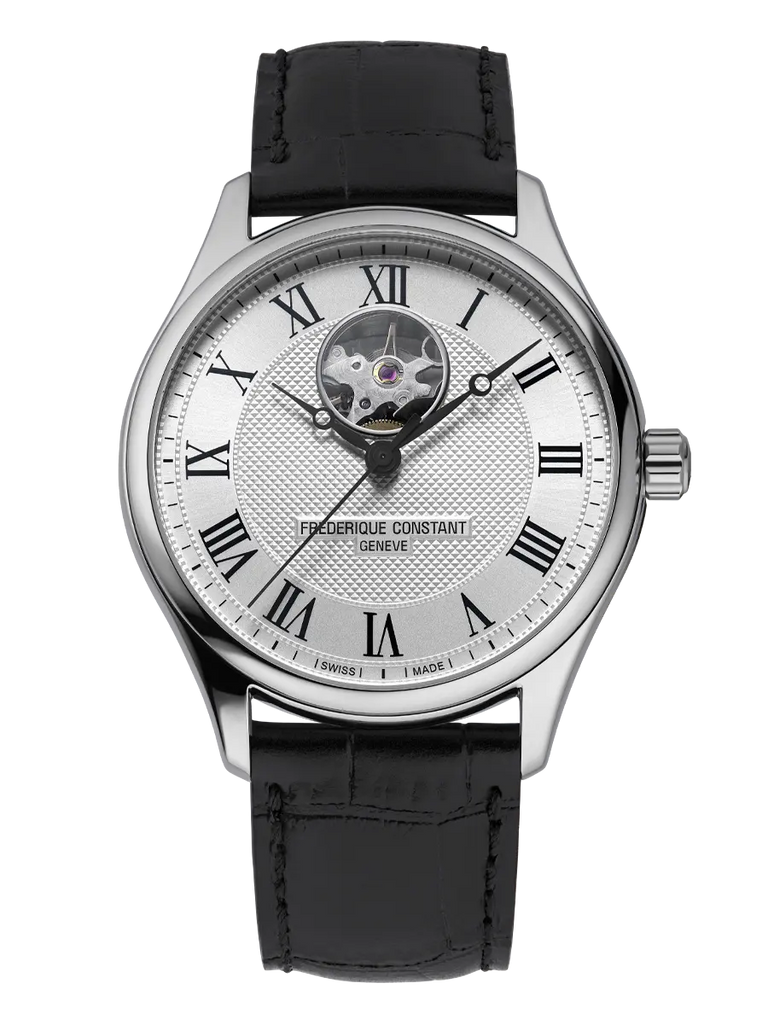 CLASSICS HEART BEAT AUTOMATIC SILVER DIAL OPEN HEART ON BLACK LEATHER