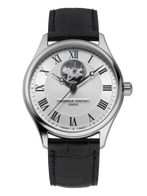 Load image into Gallery viewer, CLASSICS HEART BEAT AUTOMATIC SILVER DIAL OPEN HEART ON BLACK LEATHER