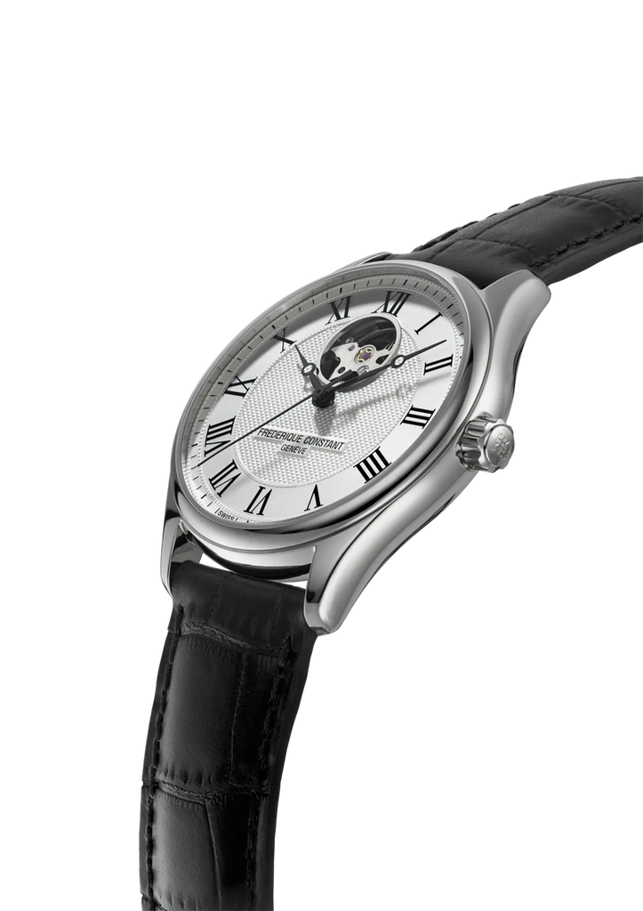 CLASSICS HEART BEAT AUTOMATIC SILVER DIAL OPEN HEART ON BLACK LEATHER