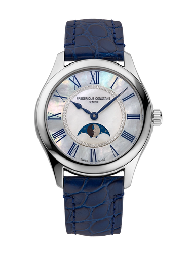 FREDERIQUE CONSTANT CLASSICS ELEGANCE LUNA MOONPHASE MOP ON BLUE LEATHER STRAP