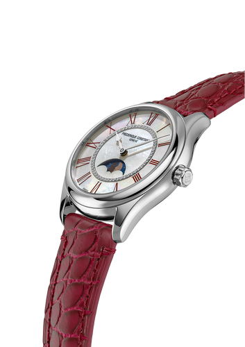 FREDERIQUE CONSTANT CLASSICS ELEGANCE LUNA MOONPHASE MOP ON RED LEATHER STRAP