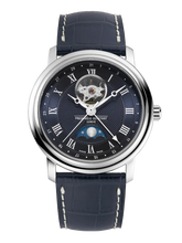 Load image into Gallery viewer, CLASSICS HEART BEAT MOONPHASE DATE BLUE DIAL ON BLUE LEATHER STRAP