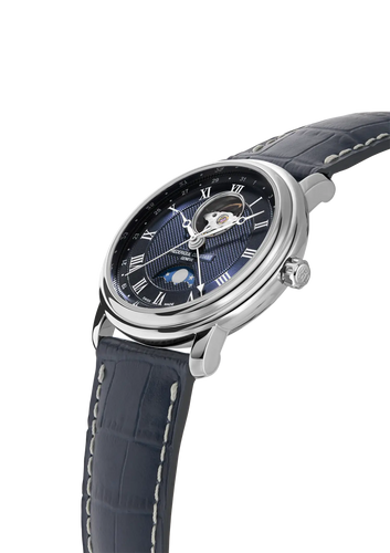 CLASSICS HEART BEAT MOONPHASE DATE BLUE DIAL ON BLUE LEATHER STRAP
