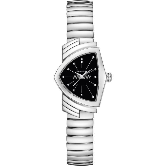 Hamilton Ventura Black Quartz on bracelet