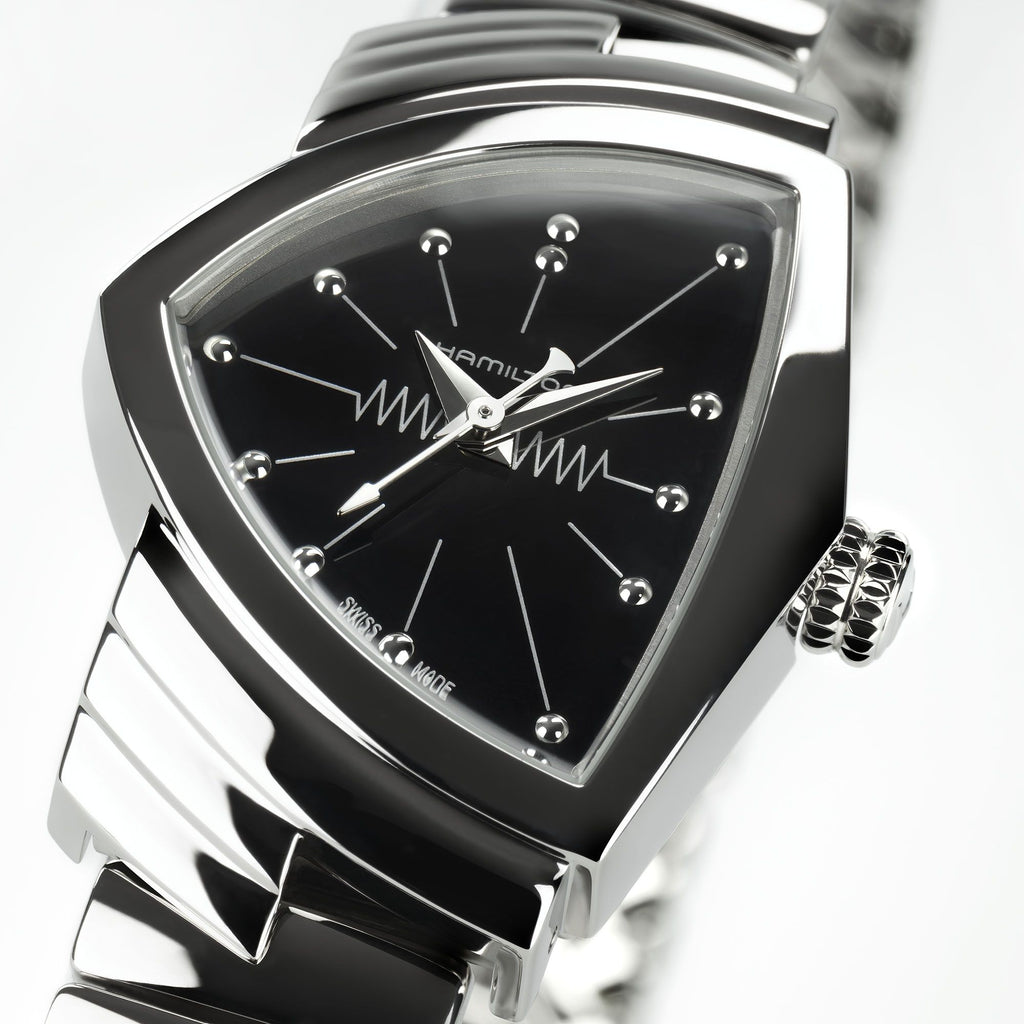 Hamilton Ventura Black Quartz on bracelet