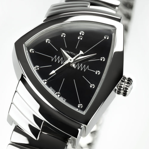 Hamilton Ventura Black Quartz on bracelet