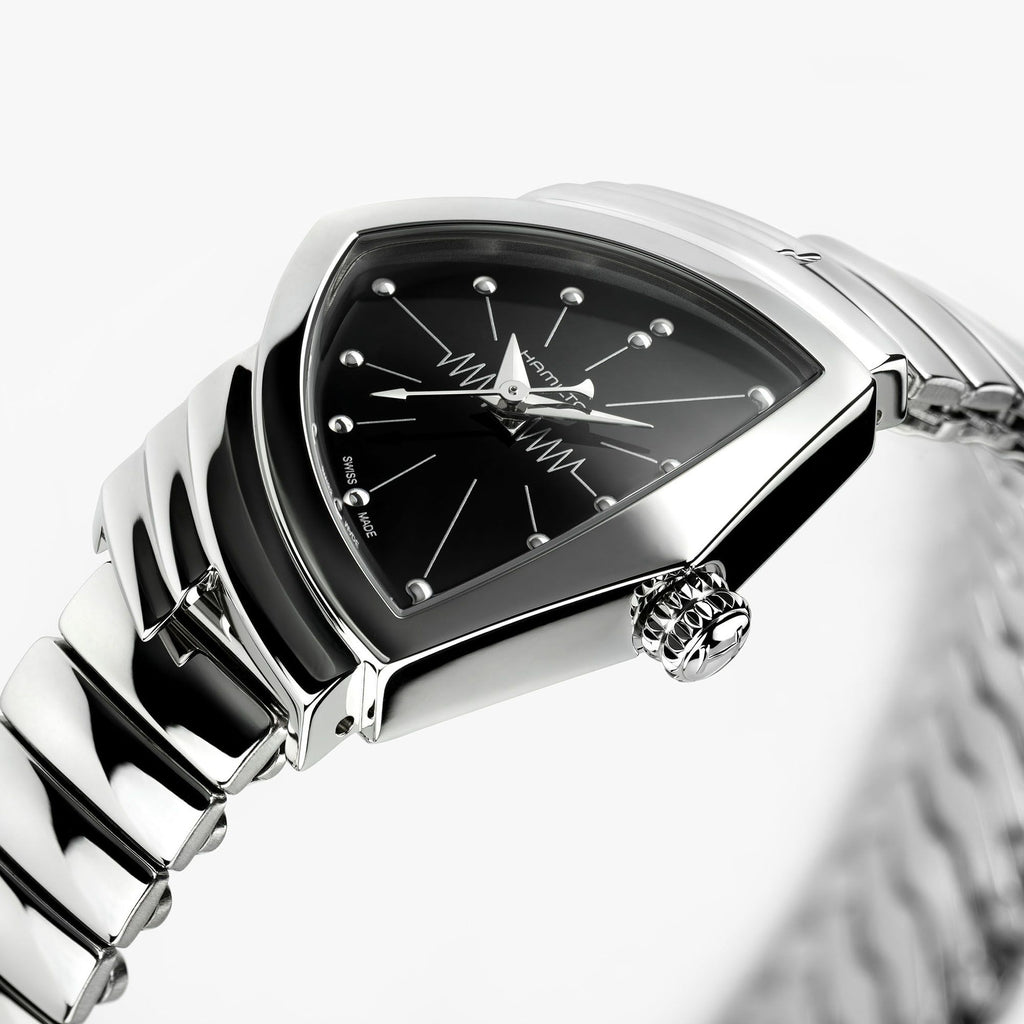 Hamilton Ventura Black Quartz on bracelet