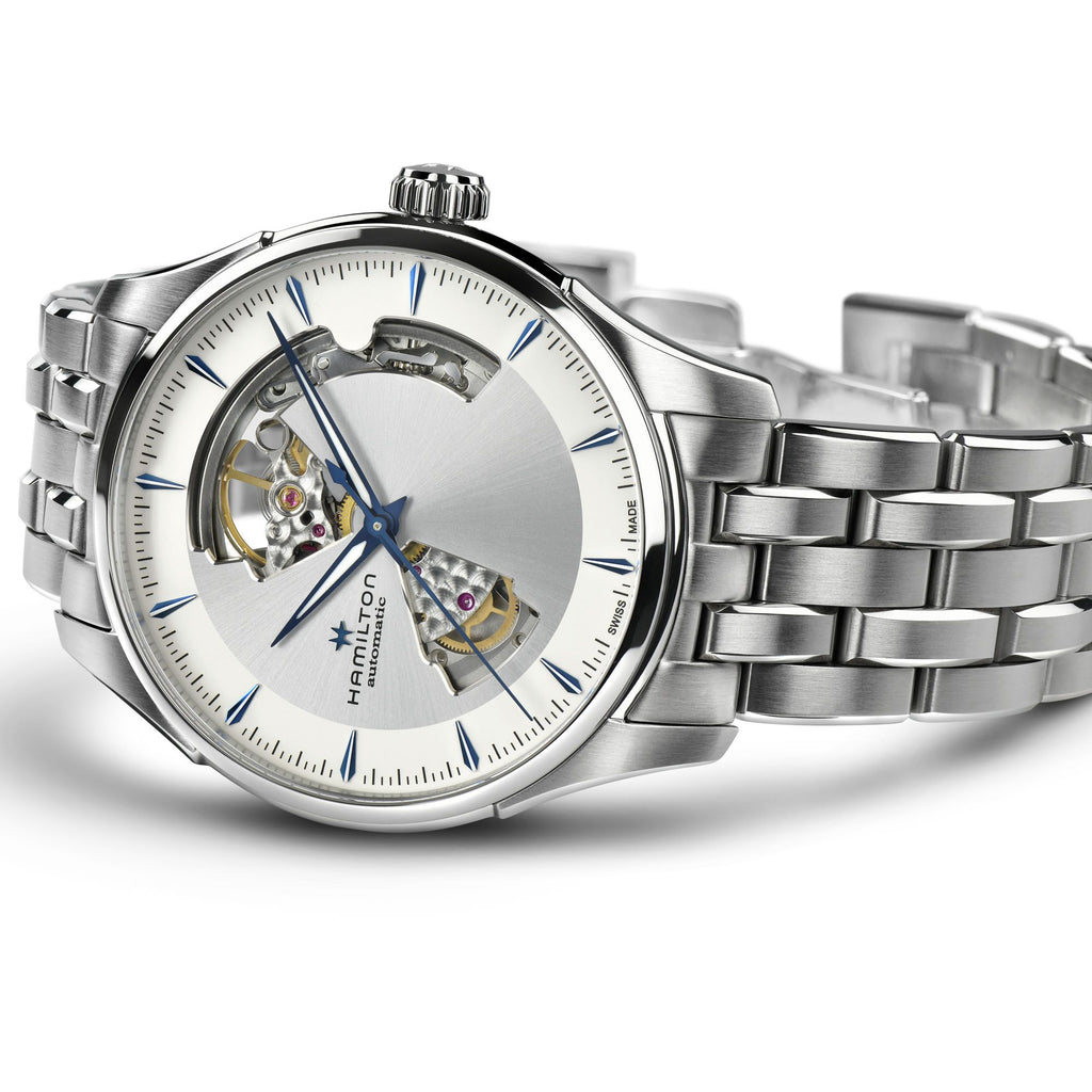 Hamilton Jazzmaster Open Heart Silver with Blue Auto on Bracelet 40mm