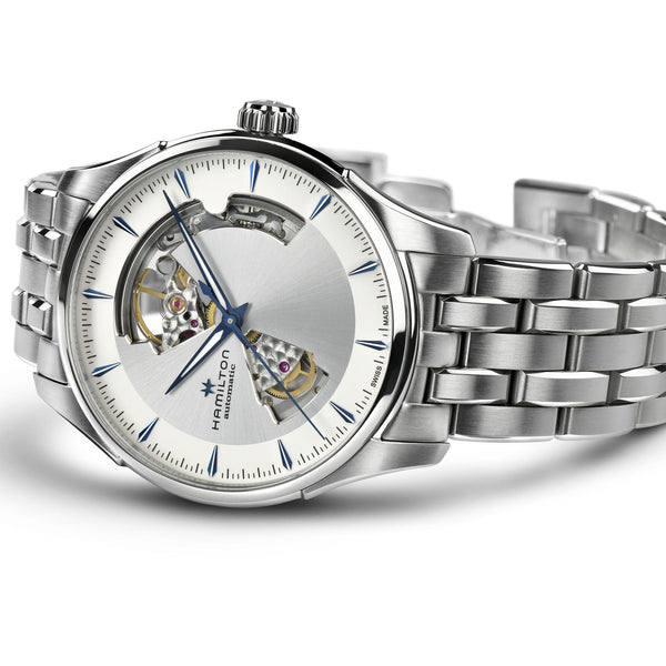 Hamilton Jazzmaster Open Heart Silver with Blue Auto on Bracelet