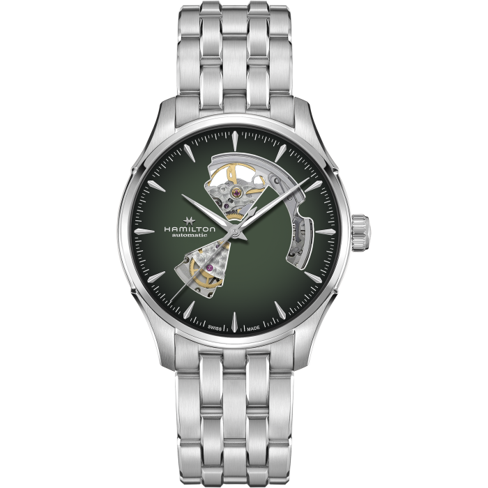 Hamilton Jazzmaster Open Heart Green Auto on Bracelet 40mm