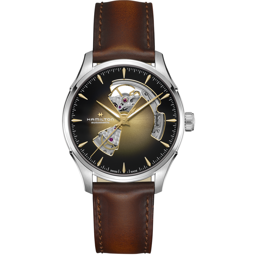 Hamilton Jazzmaster Open Heart Champagne Auto on Leather 40mm