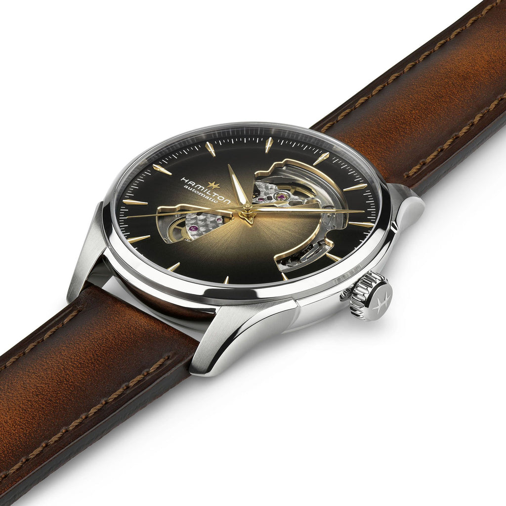 Hamilton Jazzmaster Open Heart Champagne Auto on Leather 40mm