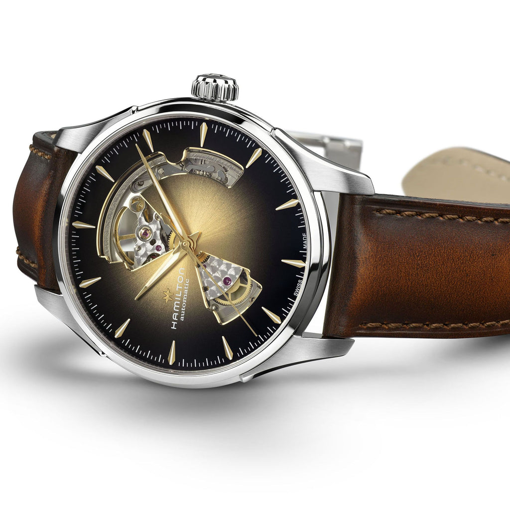 Hamilton Jazzmaster Open Heart Champagne Auto on Leather 40mm
