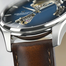 Load image into Gallery viewer, Hamilton Jazzmaster Open Heart Blue Auto on Leather 40mm