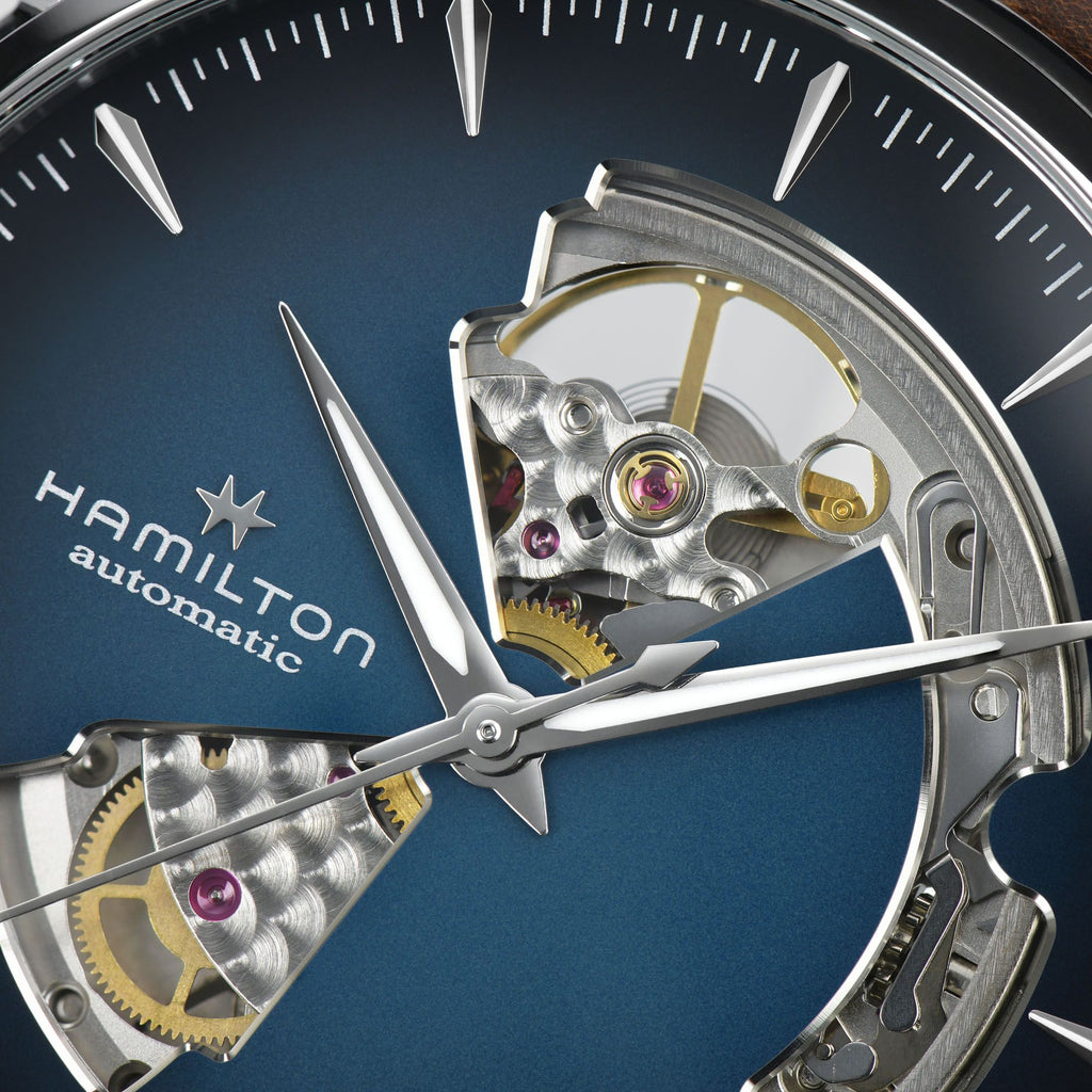 Hamilton Jazzmaster Open Heart Blue Auto on Leather 40mm
