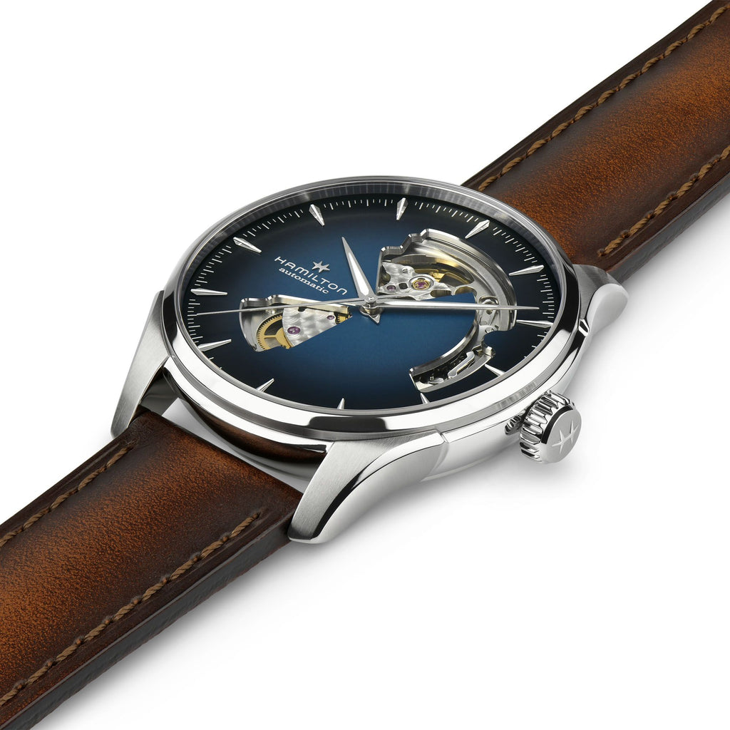 Hamilton Jazzmaster Open Heart Blue Auto on Leather 40mm