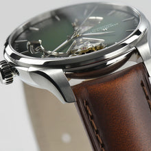 Load image into Gallery viewer, Hamilton Jazzmaster Open Heart Green Auto on Leather 40mm