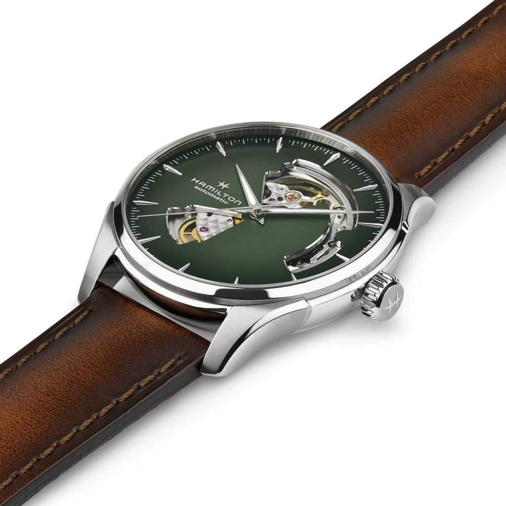 Hamilton Jazzmaster Open Heart Green Auto on Leather 40mm