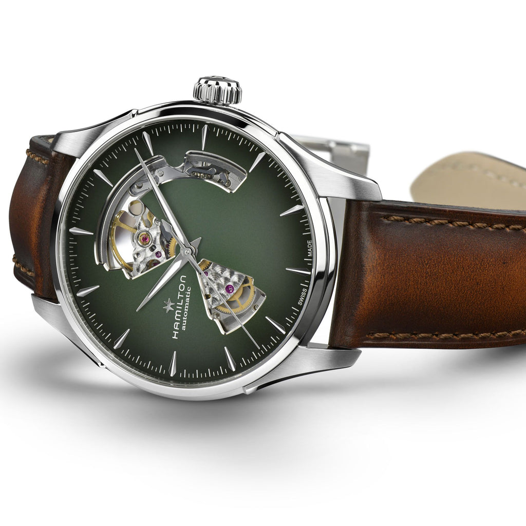 Hamilton Jazzmaster Open Heart Green Auto on Leather 40mm