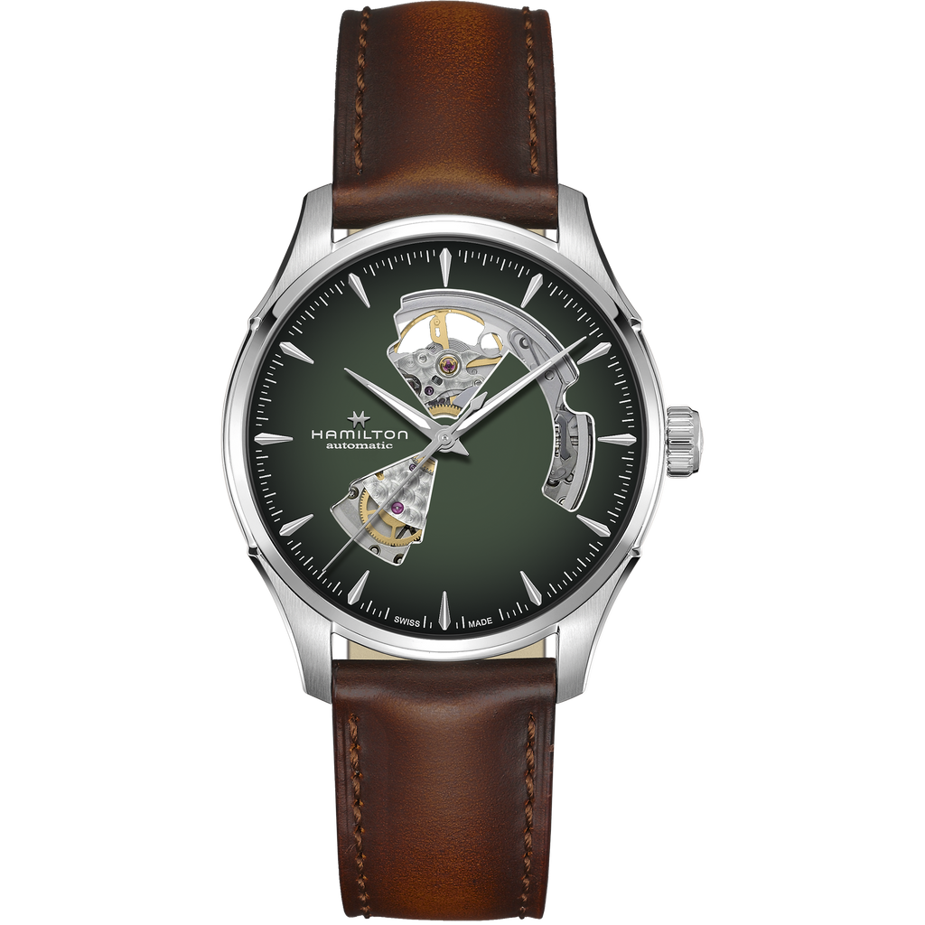 Hamilton Jazzmaster Open Heart Green Auto on Leather 40mm