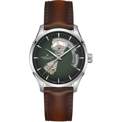 Hamilton Jazzmaster Open Heart Green Auto on Leather 40mm