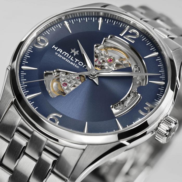 Hamilton Jazzmaster Open Heart Blue Auto on Bracelet 42mm