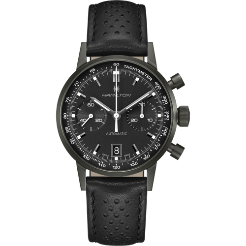 Hamilton American Classic Intra-Matic Auto Chrono on Leather Full Black PVD