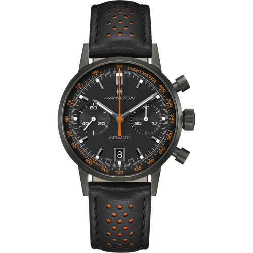 Hamilton American Classic Intra-Matic Auto Chrono on Leather Black PVD with Orange