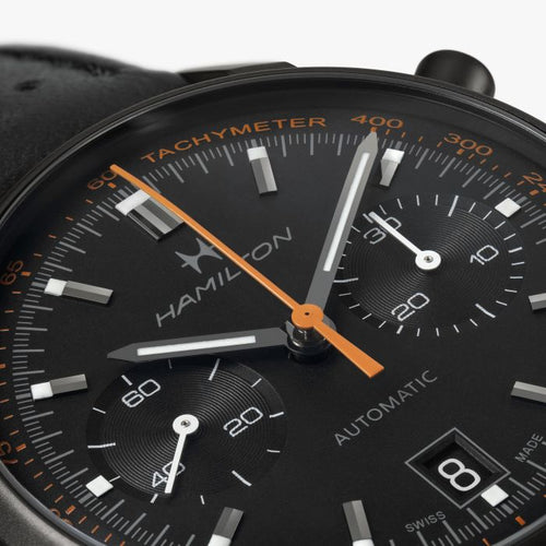 Hamilton American Classic Intra-Matic Auto Chrono on Leather Black PVD with Orange