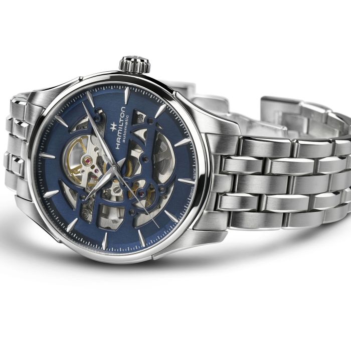 Hamilton Jazzmaster Skeleton Blue Auto on Bracelet 40mm